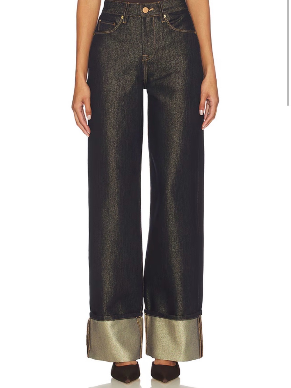 Blank NYC High Waisted Wide Leg Gold Shimmer Jeans